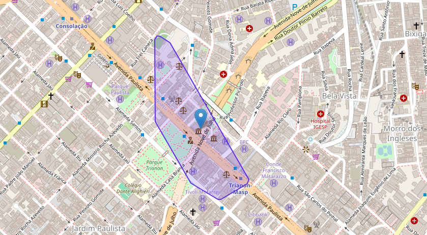 Mapa: polígono da aglomeração da Av. Paulista com o ponto consultado dentro
