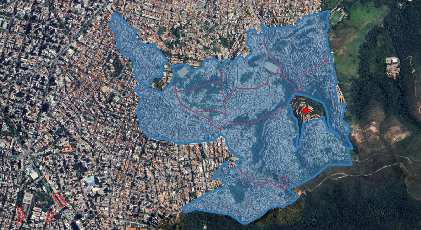 Mapa: ponto dentro de ilha (conjunto habitacional) no Aglomerado da Serra, BH